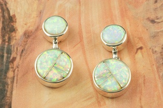 Beautiful Fire & Ice Lab Opals inlaid in Sterling Silver Post Earrings. Created by Navajo Artist Norton Becenti. Signed.